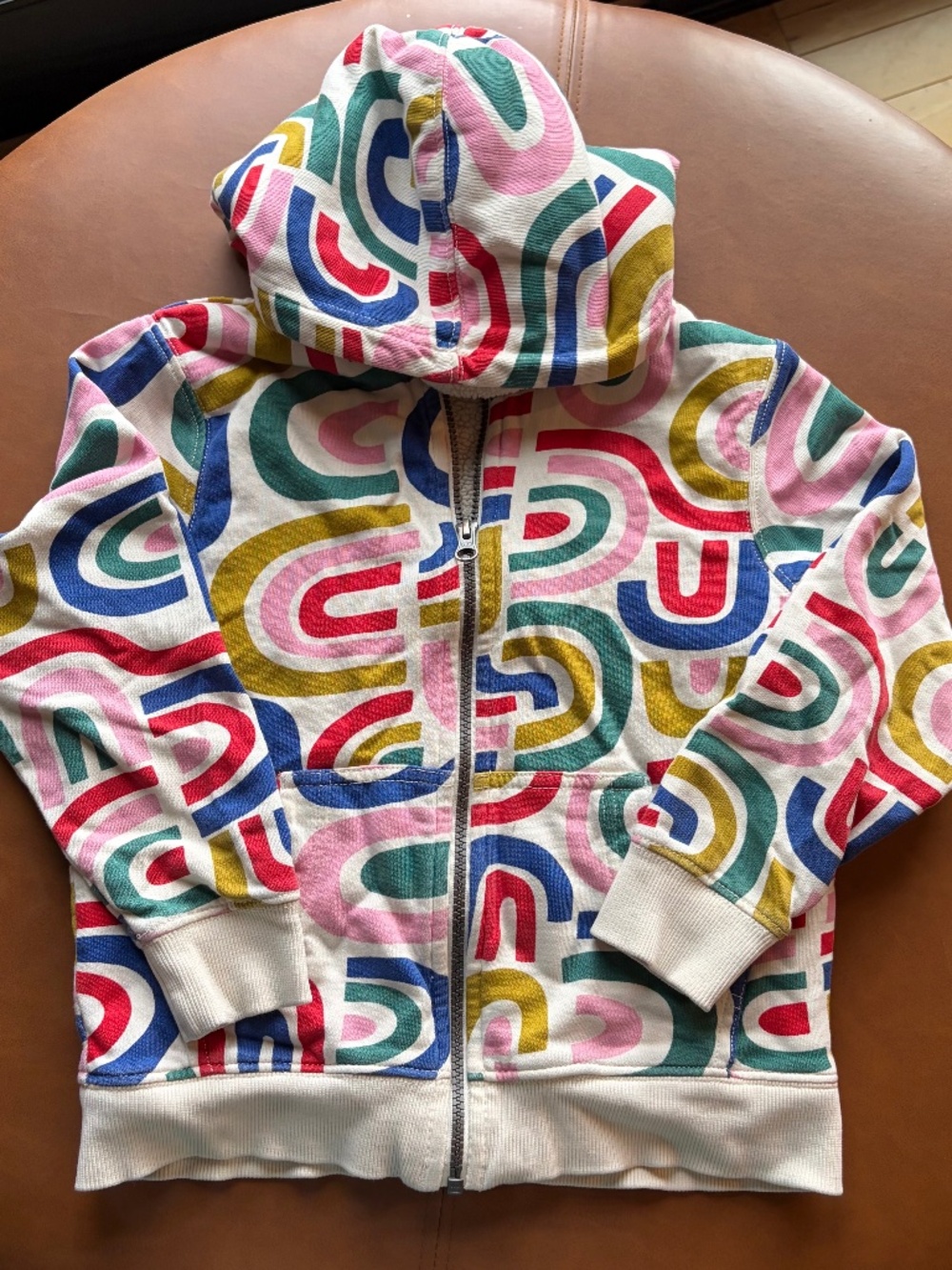 Hanna Andersson Faux Shearling Lined French Terry Hoodie Rainbow 120cm size 6-7